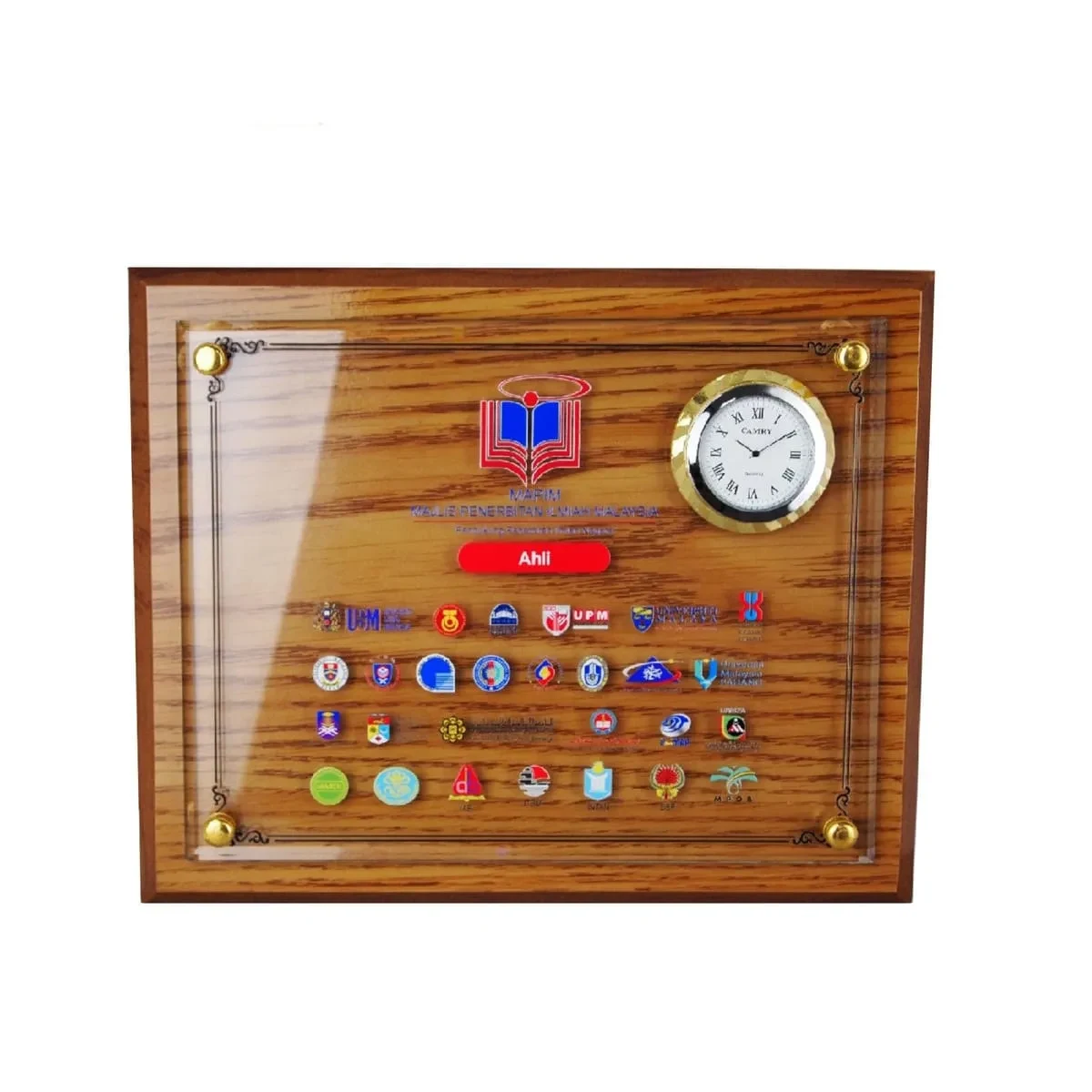 Wooden Crystal Plaque with Clock 2045