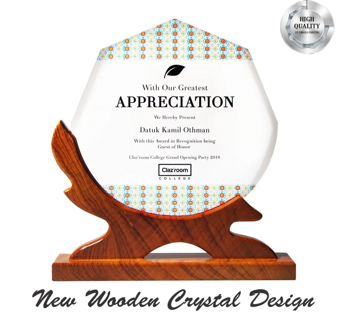 Exclusive Wooden Crystal Plaque 3098