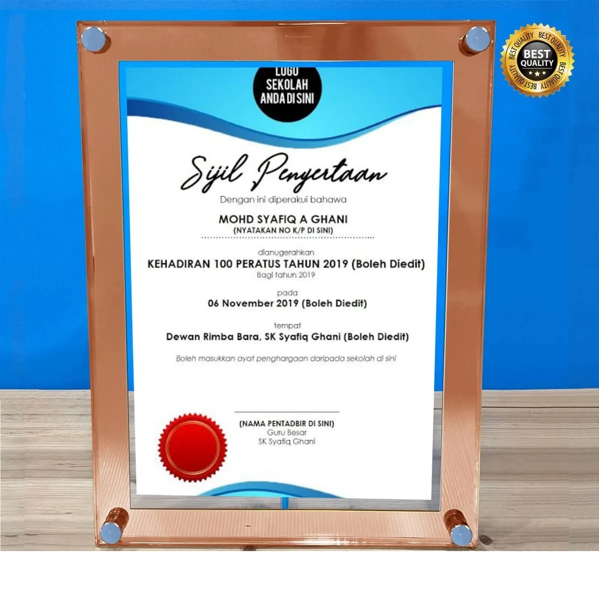 Acrylic A4 Size Certificate Frame (BRONZE) 5145
