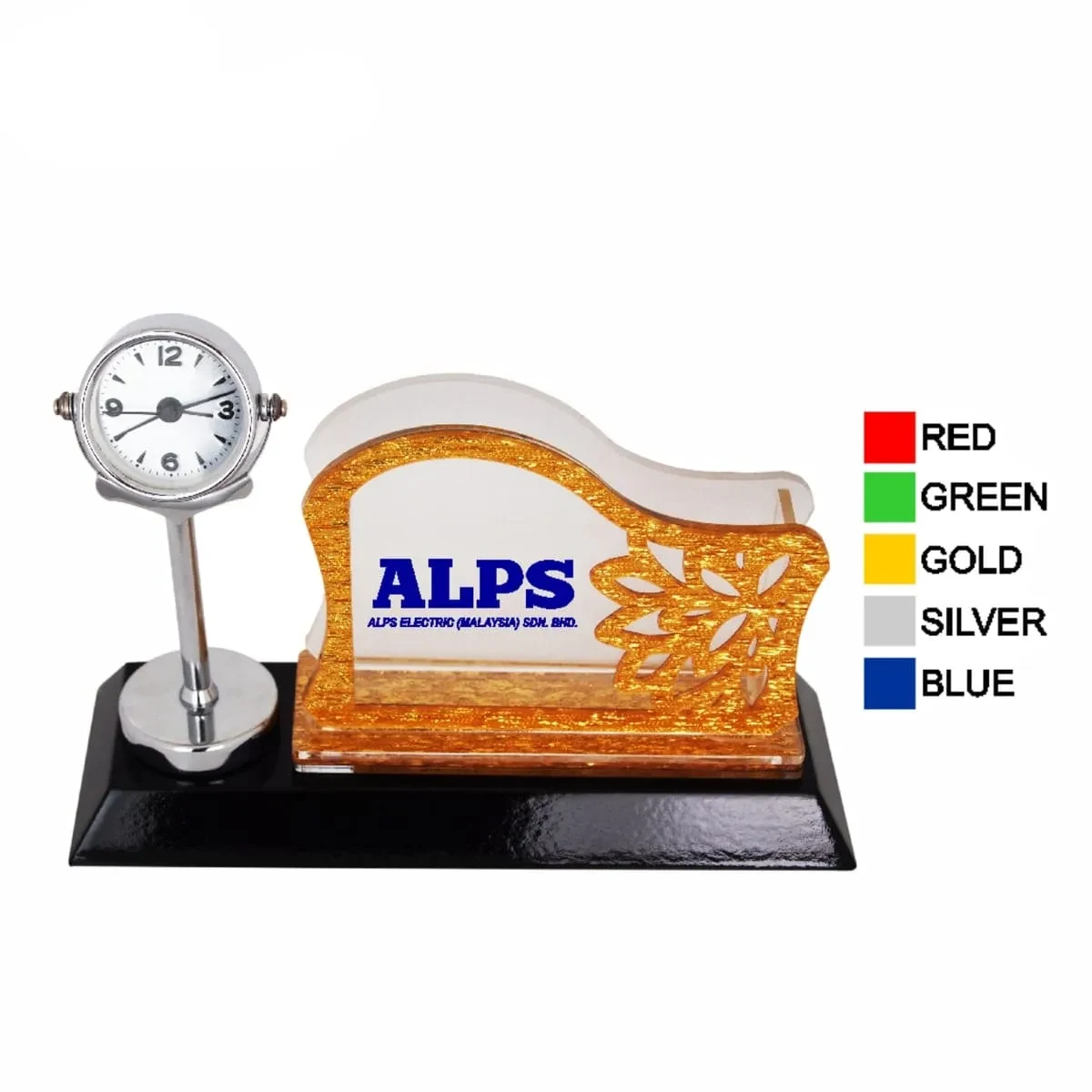 Wooden Acrylic Namecard Holder with Clock 7112