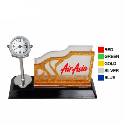 Wooden Acrylic Namecard Holder with Clock 7114