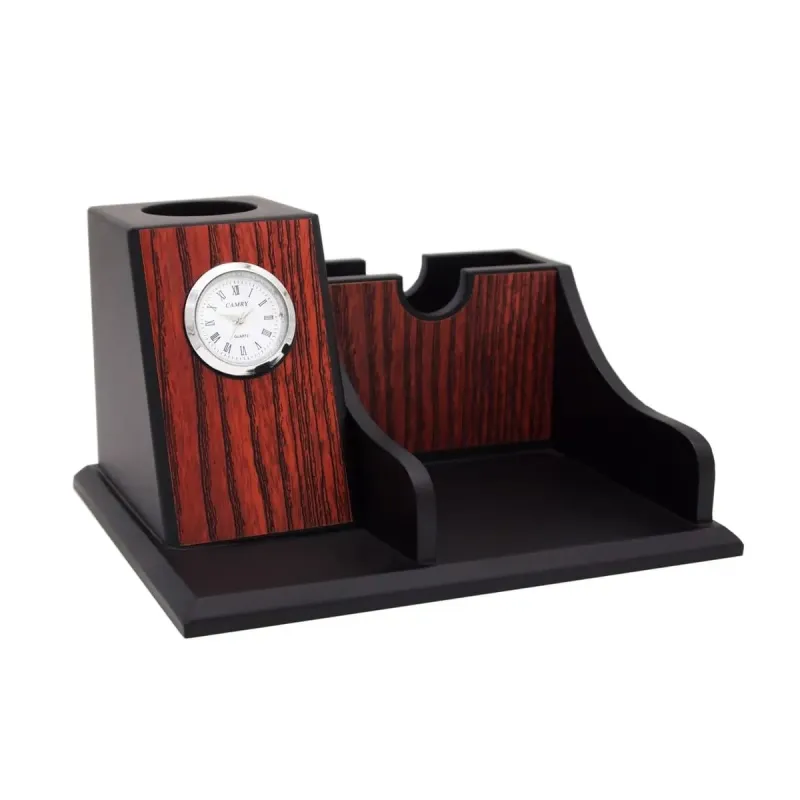 Wooden Pen Holder & Memo Holder with Clock 7217 mixed materials wall clocks product image