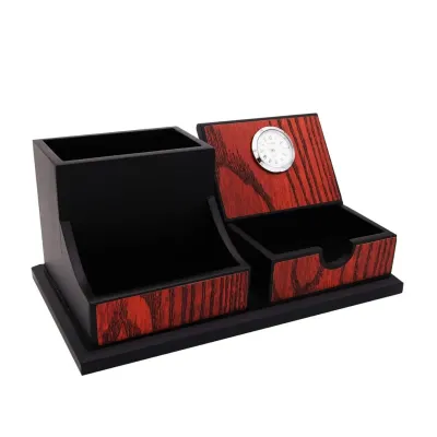 Wooden Pen Holder & Memo Holder with Clock 7218