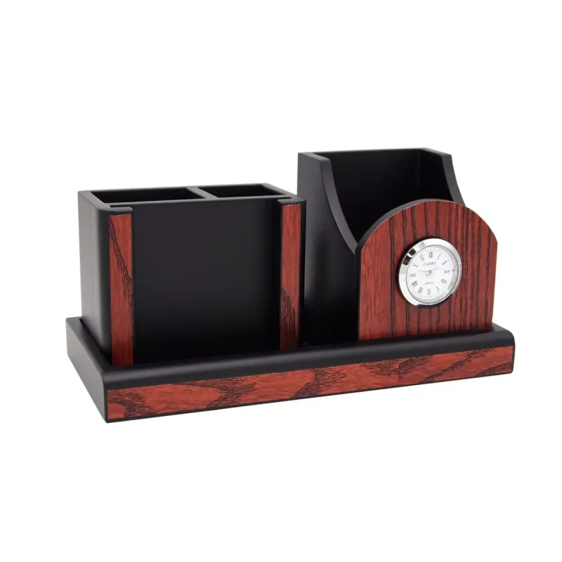 Wooden Pen Holder & Memo Holder with Clock 7222 mixed materials wall clocks product image