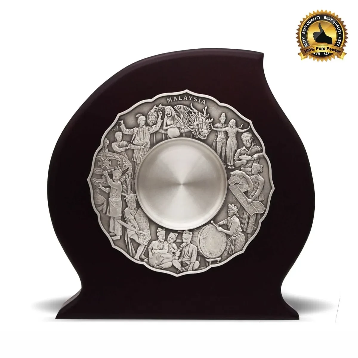 Wooden Plaque with Cultural Dance Pewter Plate 7233