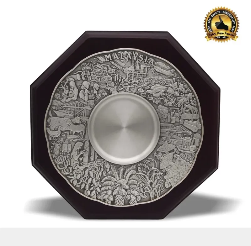 Wooden Plaque with Maju Motif Pewter Plate 7234 pewter awards & gifts product image