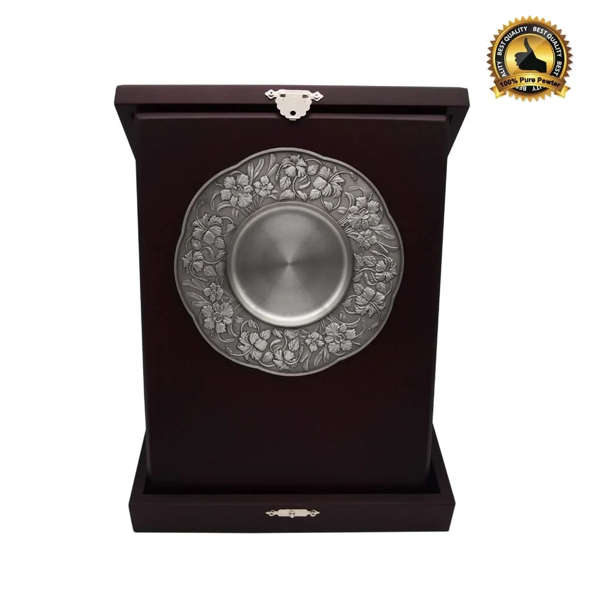 Wooden Box with Bunga Raya Pewter Plate 7235