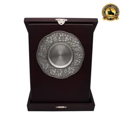Wooden Box with Bunga Raya Pewter Plate 7235