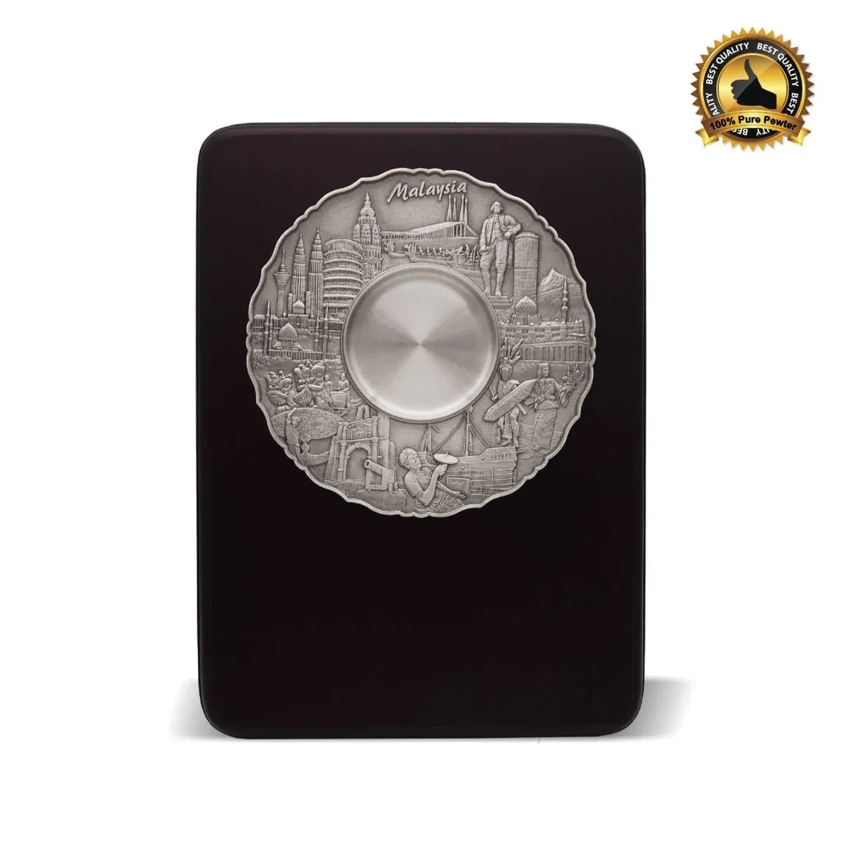 Wooden Plaque with Malaysia Landmark Pewter Tray (KL Tower) P-7612