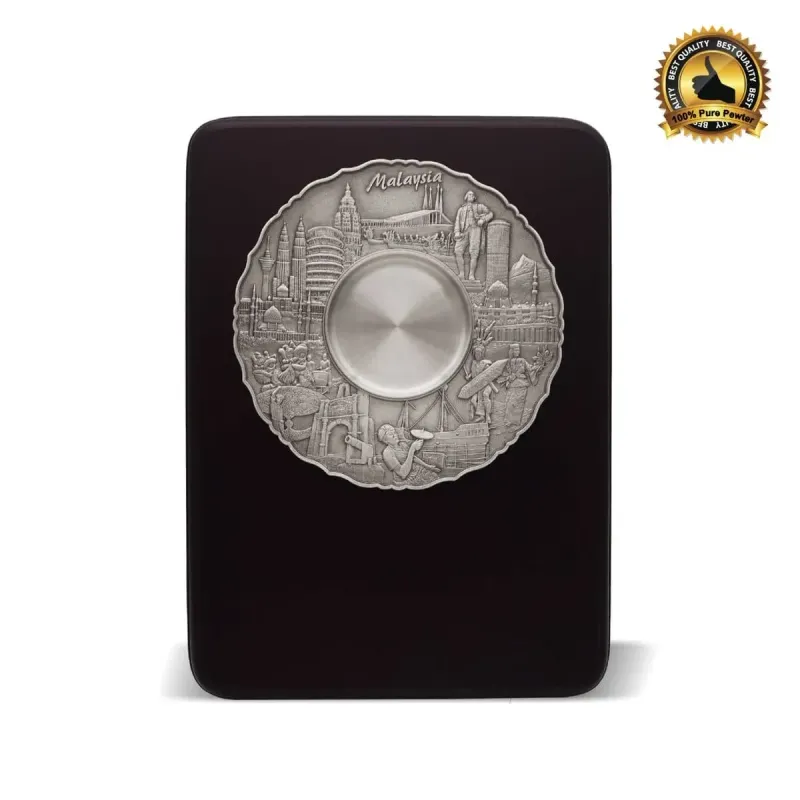 Wooden Plaque with Malaysia Landmark Pewter Tray (KL Tower) P-7612 pewter awards & gifts product image