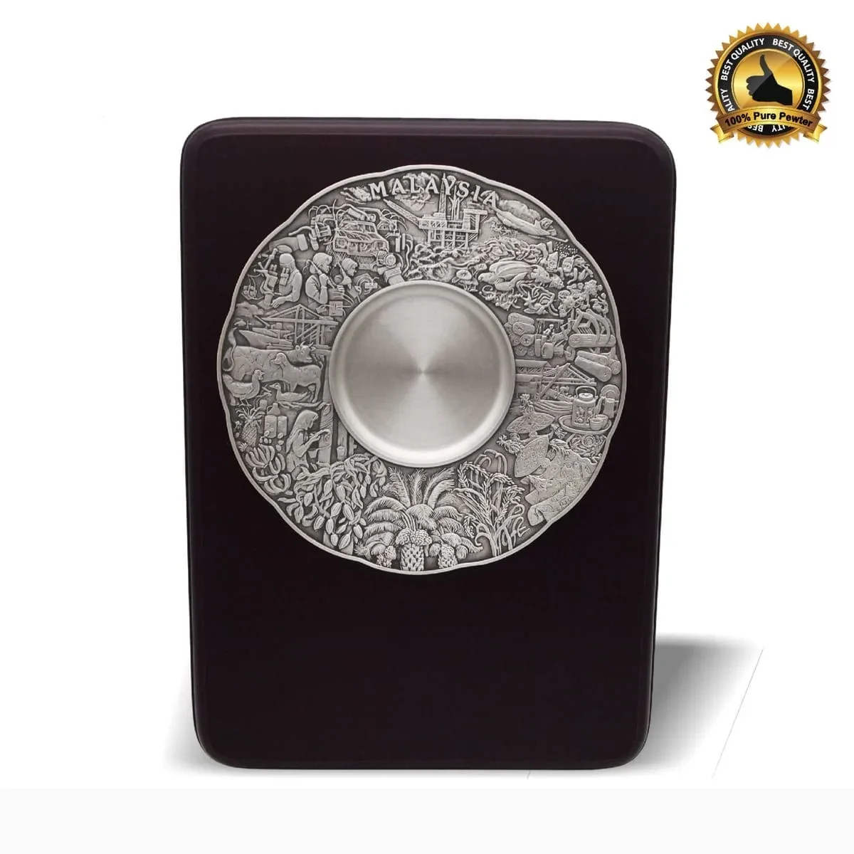Wooden Plaque with Maju Motif Pewter Plate P-7613