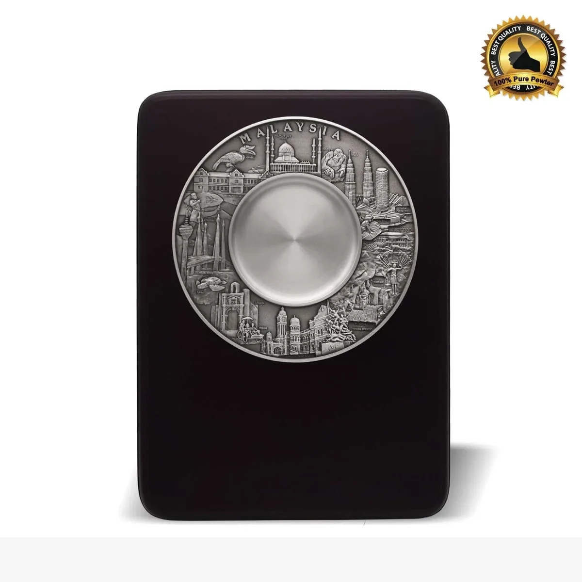Wooden Plaque with Malaysia Landmark Pewter Plate (Mosque) P-7614