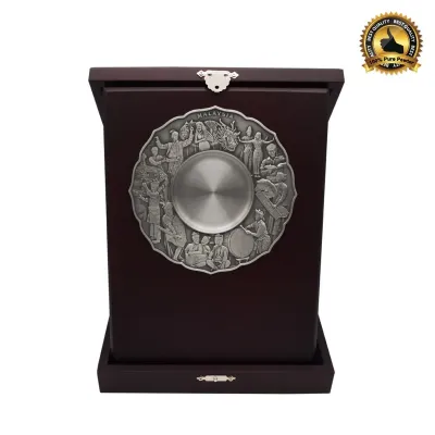 Wooden Box with Cultural Dance Pewter Plate P-7616