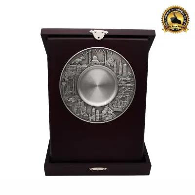 Wooden Box with Malaysia Landmark Pewter Plate (Mosque) P-7618