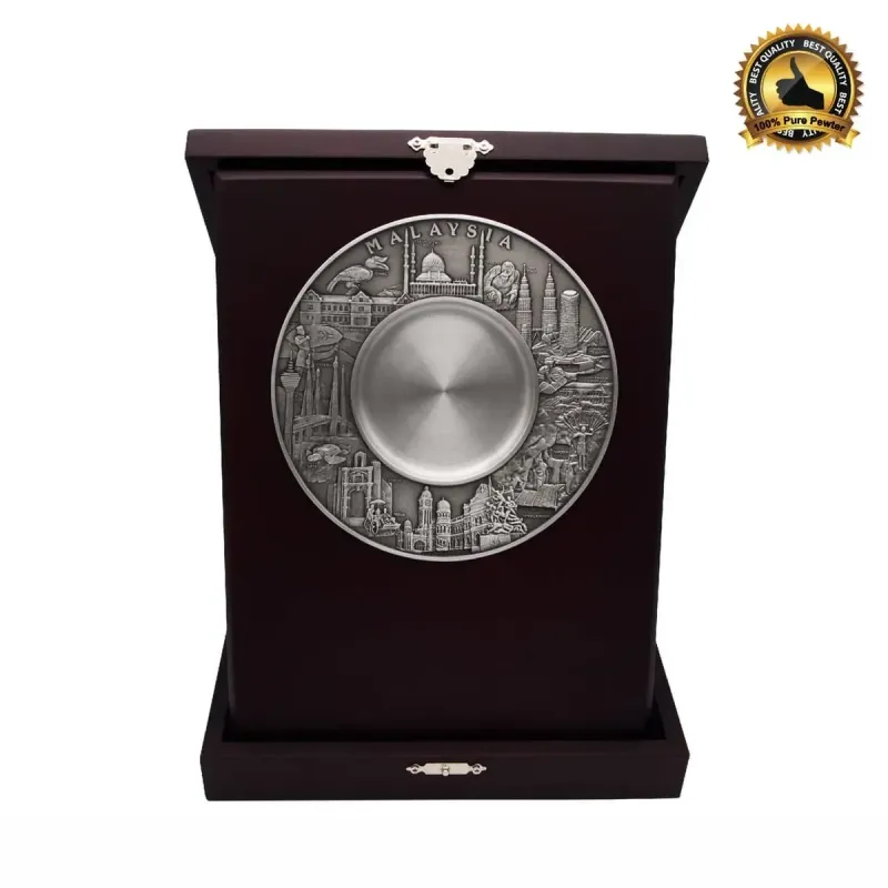Wooden Box with Malaysia Landmark Pewter Plate (Mosque) P-7618 pewter awards & gifts product image