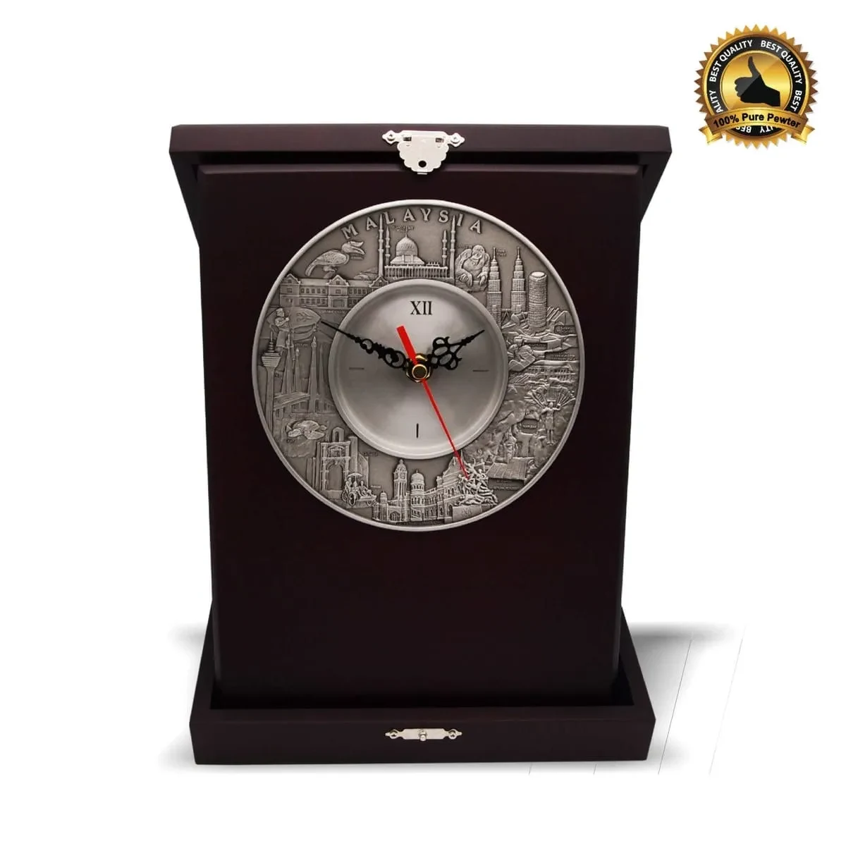 Wooden Box with Malaysia Landmark Pewter Clock Plate (Mosque) P-7619