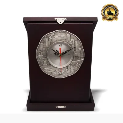 Wooden Box with Malaysia Landmark Pewter Clock Plate P-7620