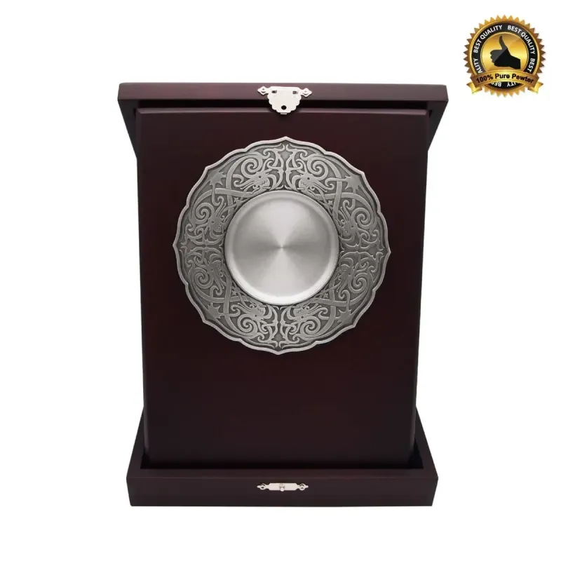 Wooden Box with Traditional Motif Pewter Tray P-7621 pewter awards & gifts product image