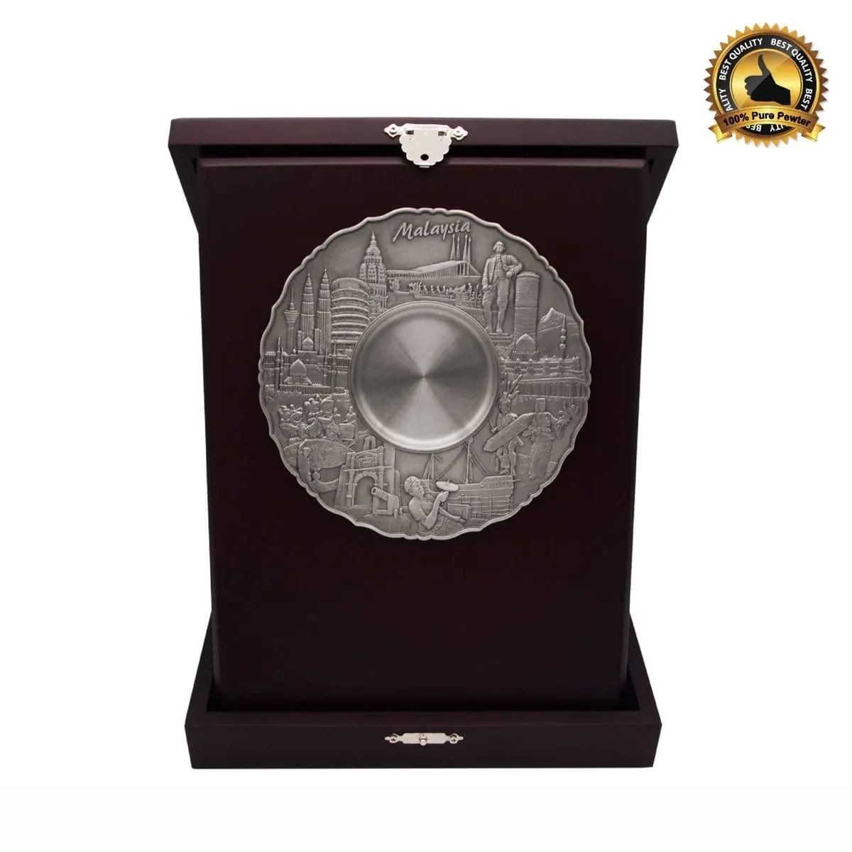 Wooden Box with Malaysia Landmark Pewter Tray (KL Tower) P-7617