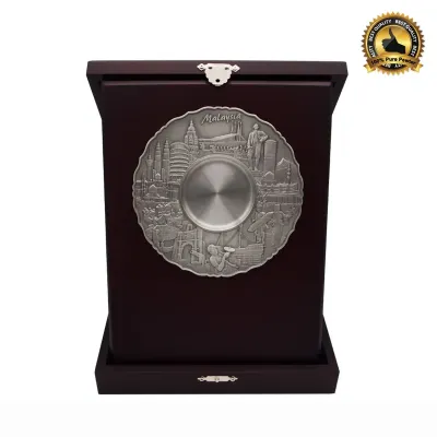 Wooden Box with Malaysia Landmark Pewter Tray (KL Tower) P-7617