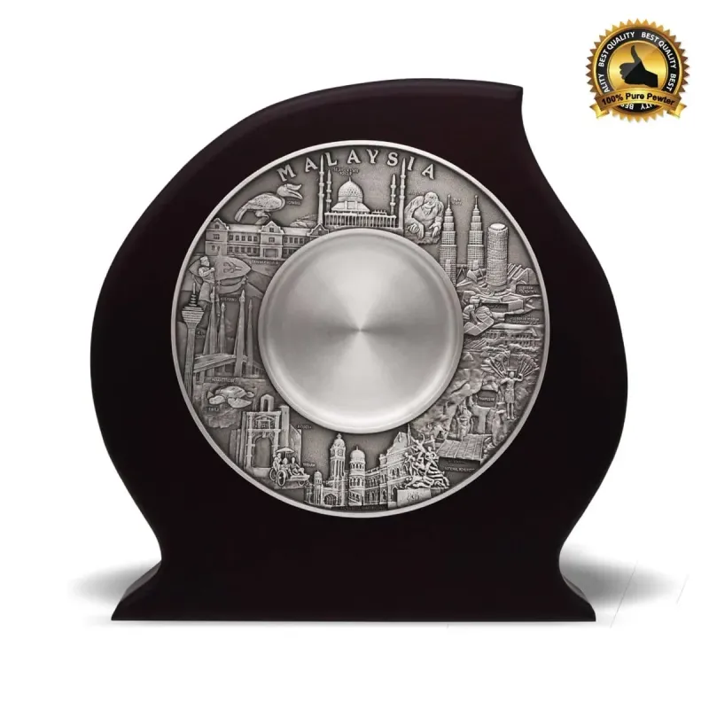Wooden Plaque with Malaysia Landmark Pewter Plate (Mosque) P-7606 pewter awards & gifts product image