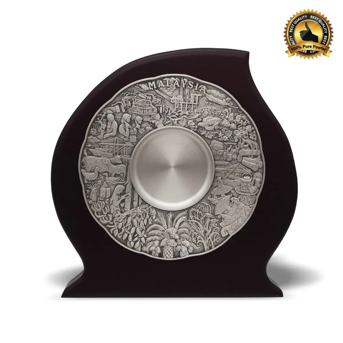 Wooden Plaque with Maju Motif Pewter Plate P-7607