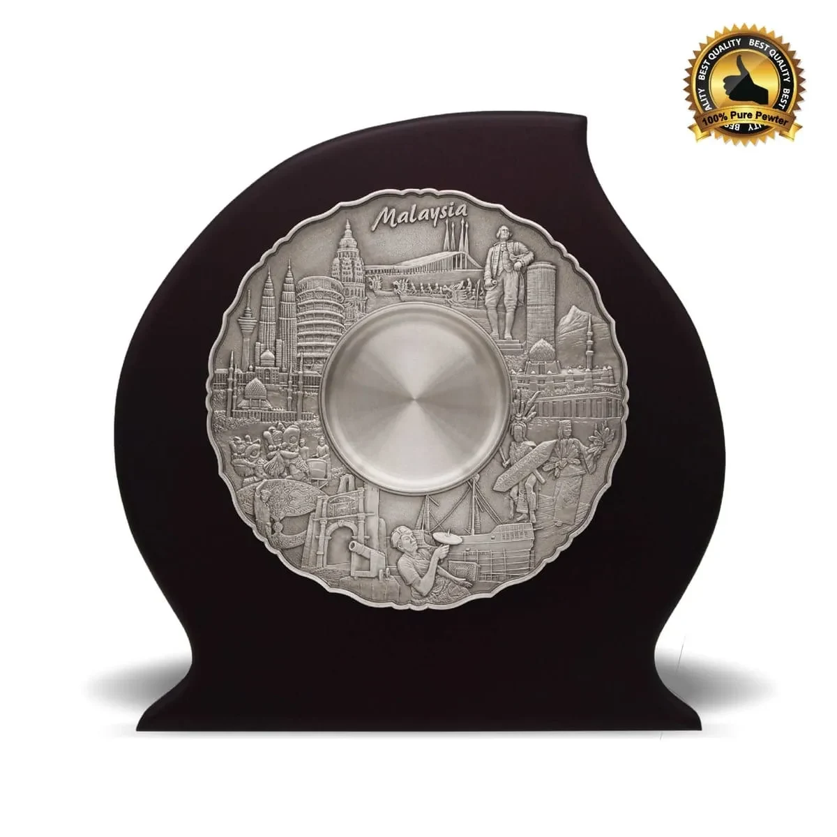 Wooden Plaque with Malaysia Landmark Pewter Tray (KL Tower) P-7608