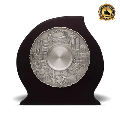 Wooden Plaque with Malaysia Landmark Pewter Tray (KL Tower) P-7608