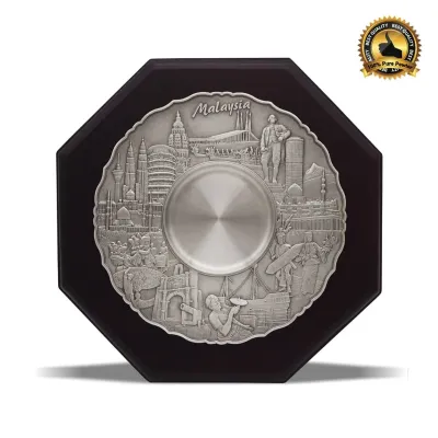 Wooden Plaque with Malaysia Landmark Pewter Tray (KL Tower) P-7604