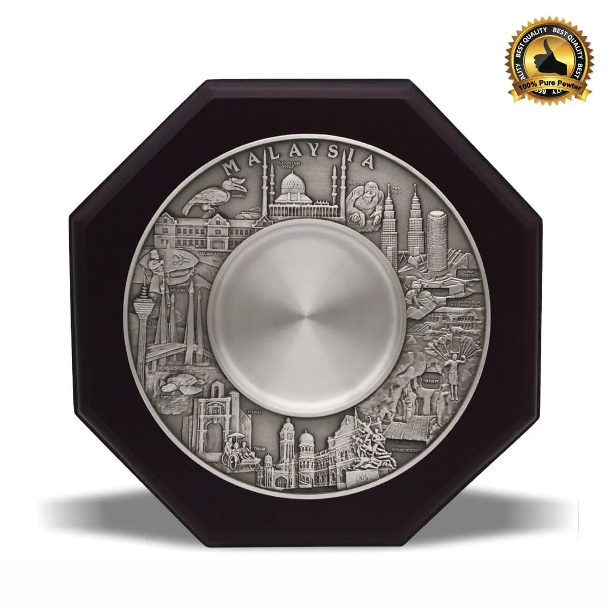 Wooden Plaque with Malaysia Landmark Pewter Plate (Mosque) P-7600
