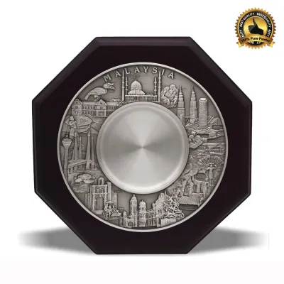 Wooden Plaque with Malaysia Landmark Pewter Plate (Mosque) P-7600
