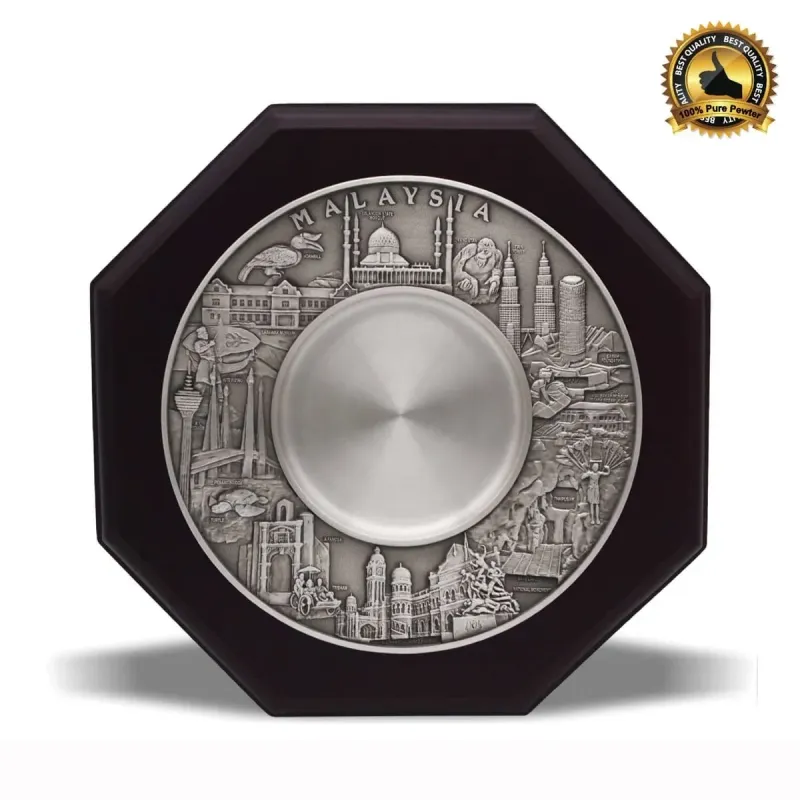 Wooden Plaque with Malaysia Landmark Pewter Plate (Mosque) P-7600 pewter awards & gifts product image