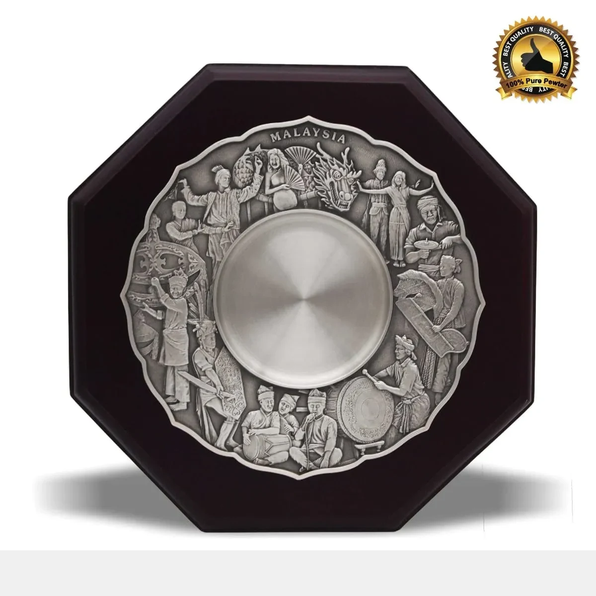 Wooden Plaque with Cultural Dance Pewter Plate P-7601