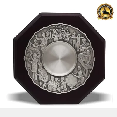 Wooden Plaque with Cultural Dance Pewter Plate P-7601