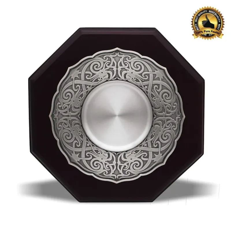 Wooden Plaque with Traditional Motion Pewter Tray P-7602 pewter awards & gifts product image