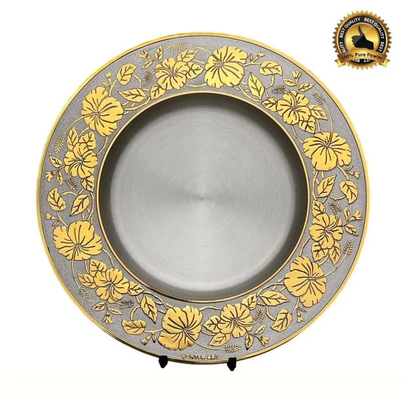 Hibiscus Pewter Plate (GOLD) 7503 pewter awards & gifts product image