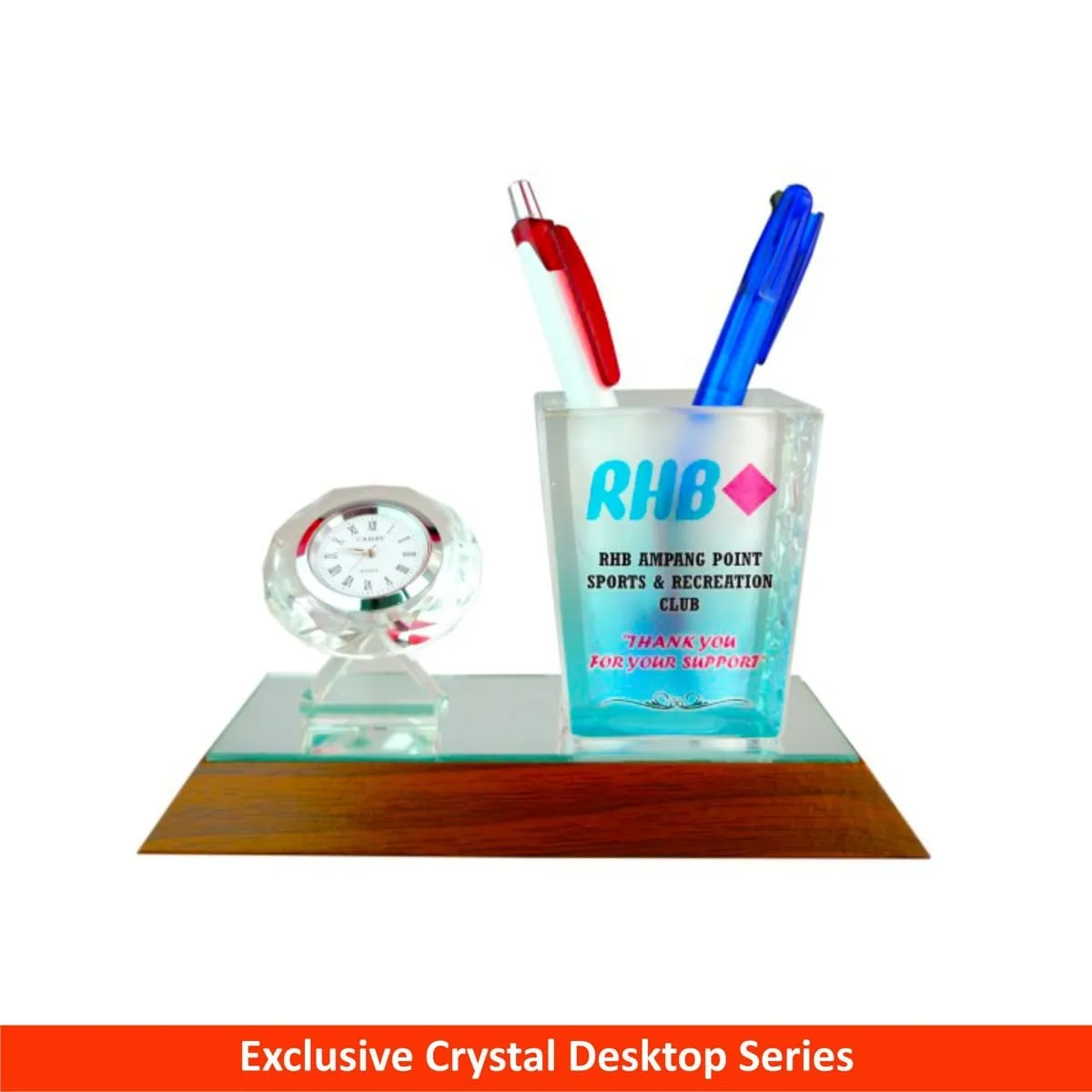Crystal Pen Holder with Crystal Clock