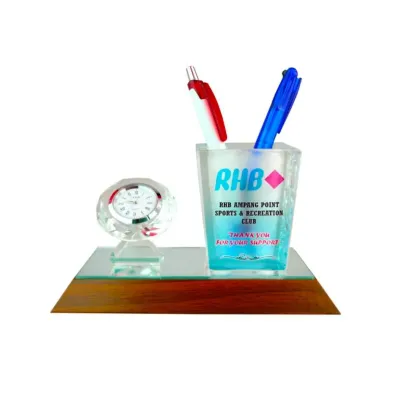 Crystal Pen Holder with Crystal Clock 8181