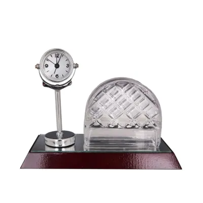 Crystal Name Card Holder with Clock 8239