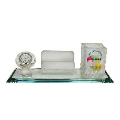 Crystal Pen Holder & NC Holder with Clock 8274
