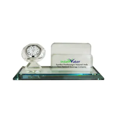 Crystal Name Card Holder with Clock 8279