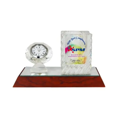 Crystal Pen Holder with Clock 8280