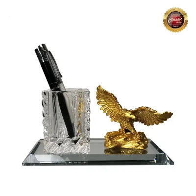 Crystal Pen Holder with Gold Eagle 8344