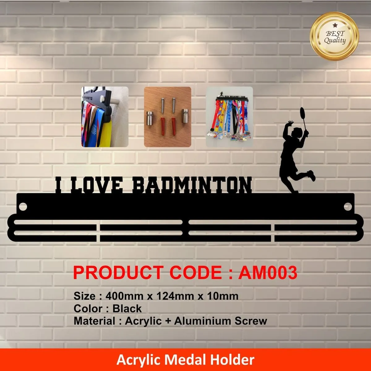 Acrylic Medal Holder (Badminton)