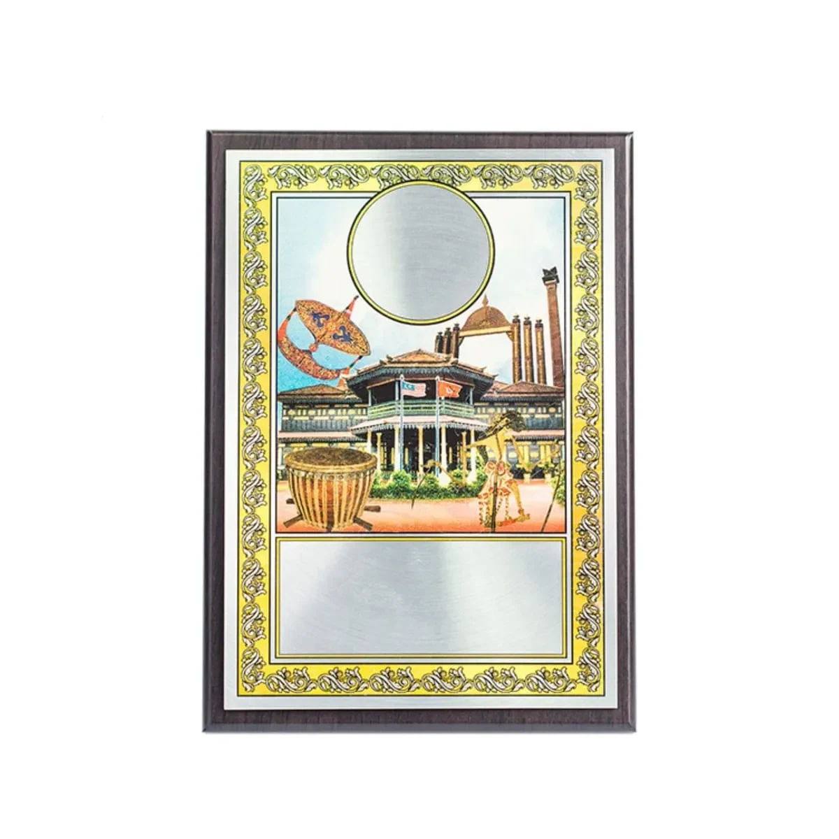 Cultural Aluminum Plate on Wood with Plastic Stand (Kelantan) EP237
