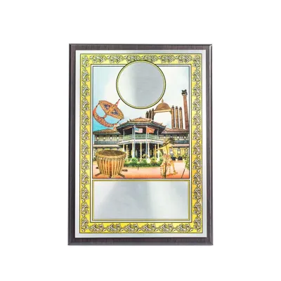 Cultural Aluminum Plate on Wood with Plastic Stand (Kelantan) EP237