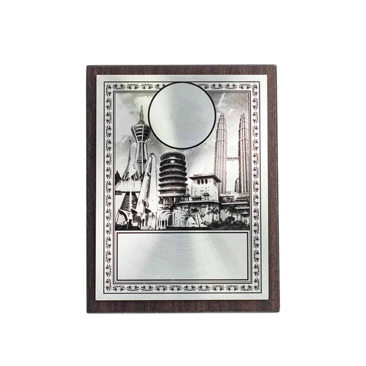 Malaysia Aluminum Plate on Wood with Plastic Stand EP241