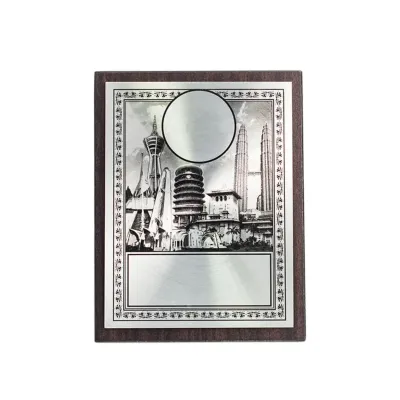 Malaysia Aluminum Plate on Wood with Plastic Stand EP241