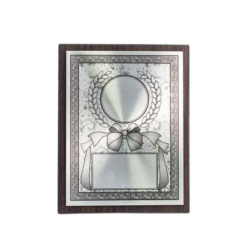 Ribbon Aluminum Plate on Wood with Plastic Stand EP242 product image