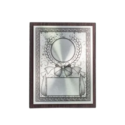 Ribbon Aluminum Plate on Wood with Plastic Stand EP242
